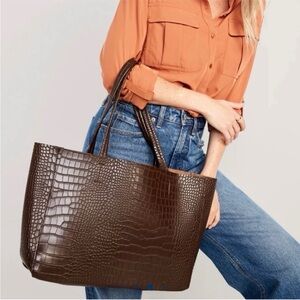 NWT OLD NAVY Brown Crocodile-Embossed Everything Tote Bag